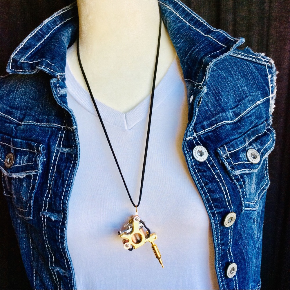 Tattoo Gun Replica Necklace w/Copper Realistic Looking Unique Coils on 28”L Cord